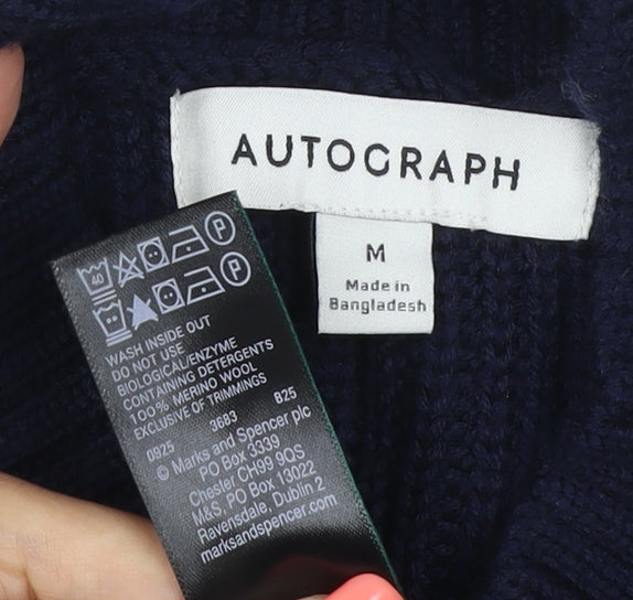 Autograph Women’s Navy Blue M Merino Wool Cable Knit Pullover Jumper