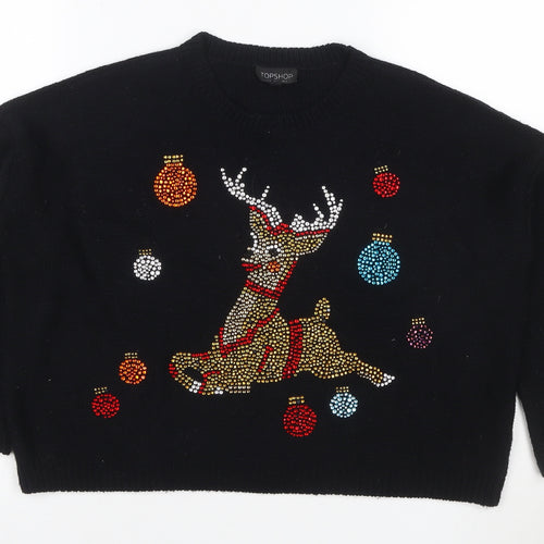 Topshop Women’s Black UK 4 Reindeer Rhinestone Christmas Jumper