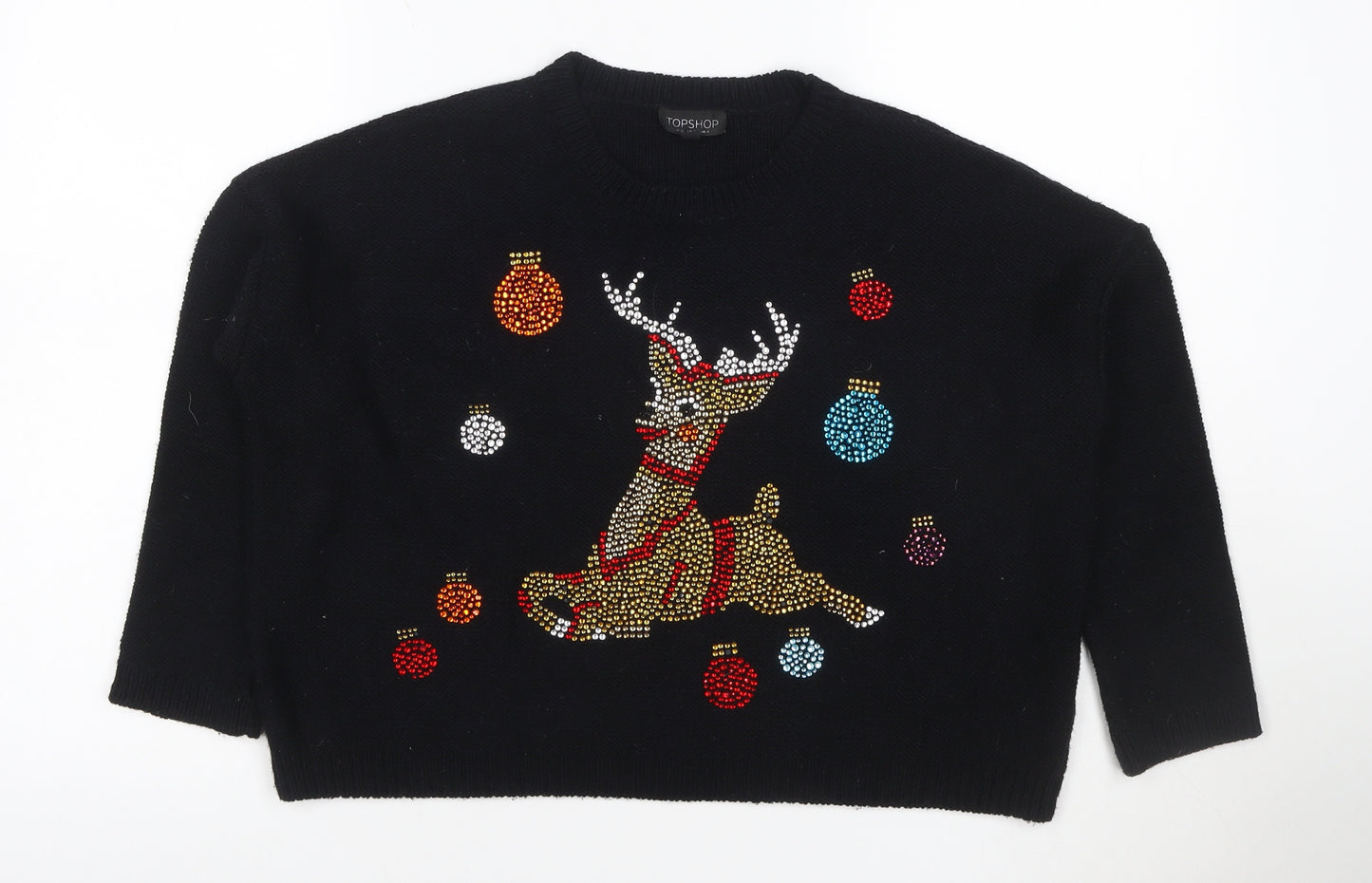 Topshop Women’s Black UK 4 Reindeer Rhinestone Christmas Jumper
