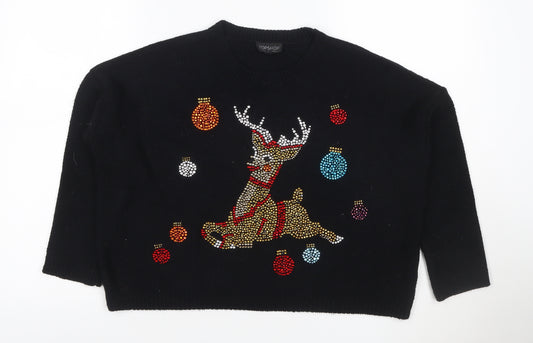 Topshop Women’s Black UK 4 Reindeer Rhinestone Christmas Jumper