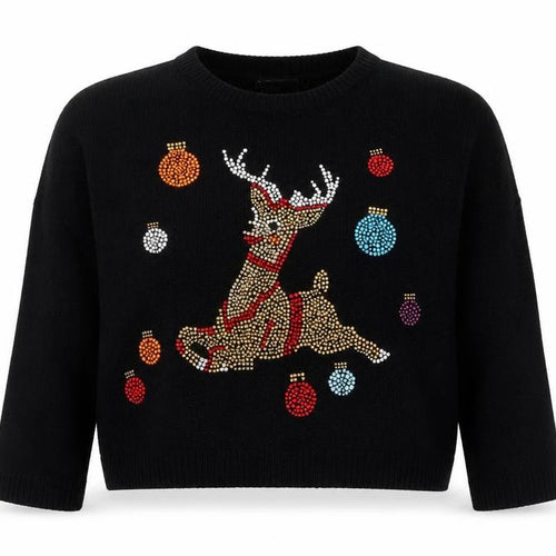 Topshop Women’s Black UK 4 Reindeer Rhinestone Christmas Jumper
