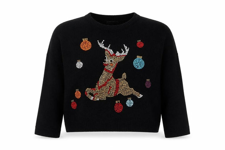 Topshop Women’s Black UK 4 Reindeer Rhinestone Christmas Jumper