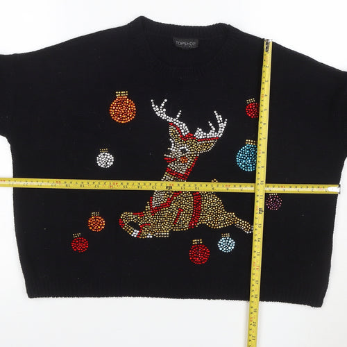 Topshop Women’s Black UK 4 Reindeer Rhinestone Christmas Jumper