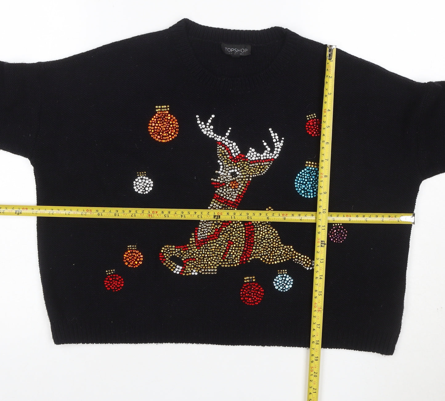 Topshop Women’s Black UK 4 Reindeer Rhinestone Christmas Jumper