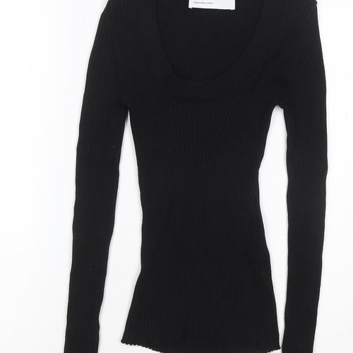 Selected Femme Women Black S Rib Knit Scoop Neck Long Sleeve T-Shirt