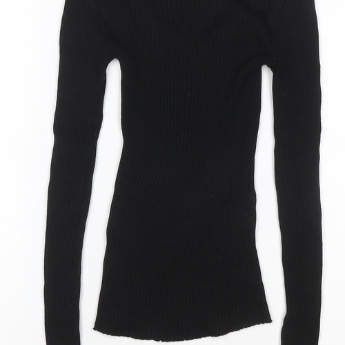 Selected Femme Women Black S Rib Knit Scoop Neck Long Sleeve T-Shirt