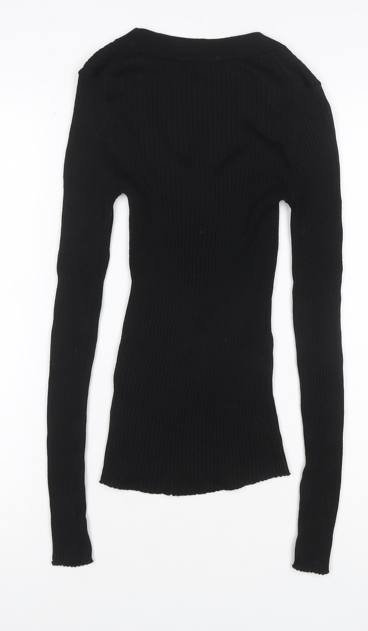Selected Femme Women Black S Rib Knit Scoop Neck Long Sleeve T-Shirt