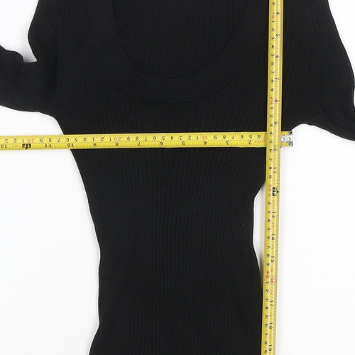 Selected Femme Women Black S Rib Knit Scoop Neck Long Sleeve T-Shirt