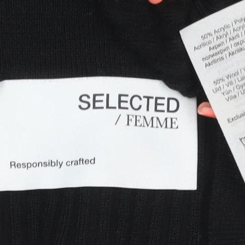 Selected Femme Women Black S Rib Knit Scoop Neck Long Sleeve T-Shirt