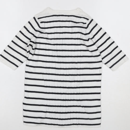 M&S Collection Women White Black Striped Rib Knit 3/4 Sleeve Top S