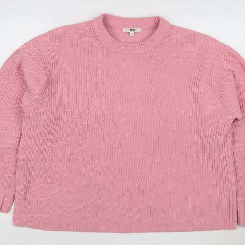 UNIQLO Women’s Pink L Ribbed Crew Neck Knit Pullover Jumper