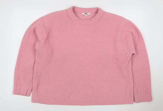 UNIQLO Women’s Pink L Ribbed Crew Neck Knit Pullover Jumper