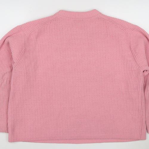 UNIQLO Women’s Pink L Ribbed Crew Neck Knit Pullover Jumper