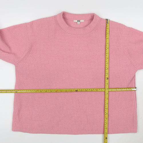 UNIQLO Women’s Pink L Ribbed Crew Neck Knit Pullover Jumper