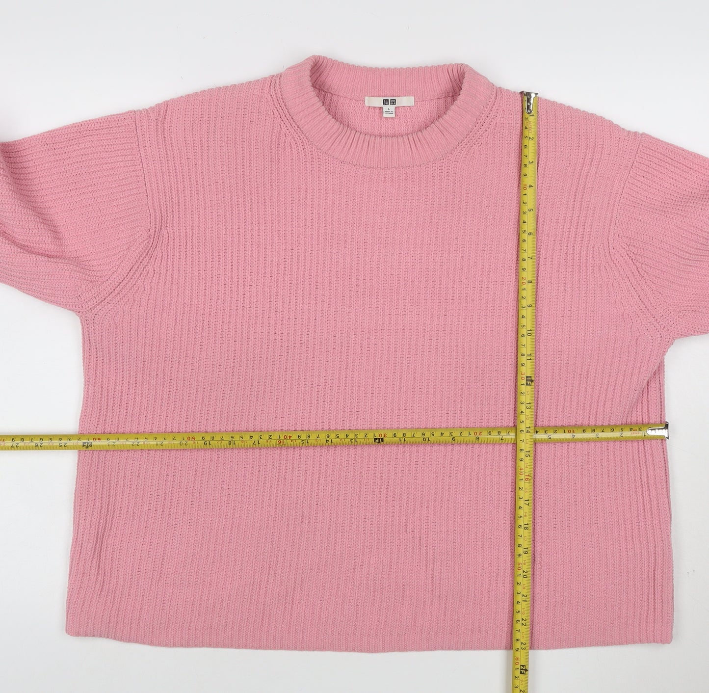 UNIQLO Women’s Pink L Ribbed Crew Neck Knit Pullover Jumper