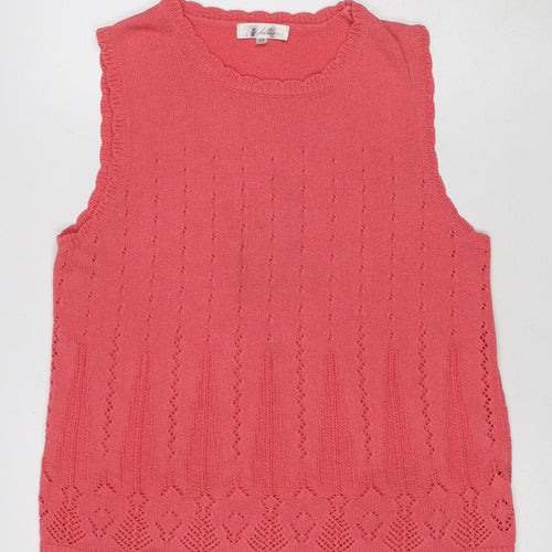 Tradition Women Pink L Pointelle Knit Short Sleeve Basic Top