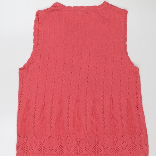 Tradition Women Pink L Pointelle Knit Short Sleeve Basic Top