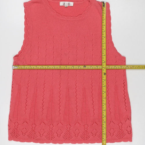Tradition Women Pink L Pointelle Knit Short Sleeve Basic Top