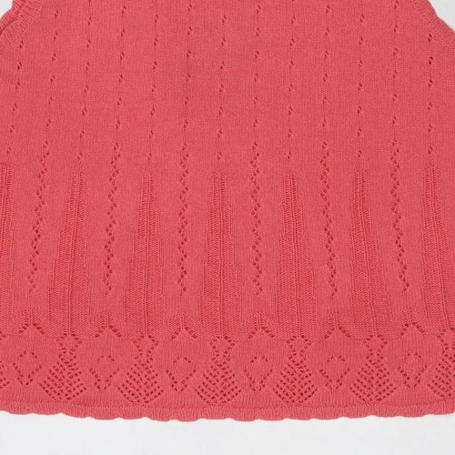 Tradition Women Pink L Pointelle Knit Short Sleeve Basic Top