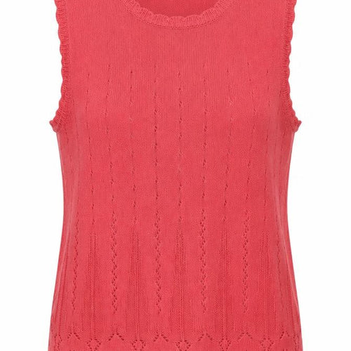 Tradition Women Pink L Pointelle Knit Short Sleeve Basic Top