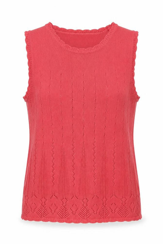 Tradition Women Pink L Pointelle Knit Short Sleeve Basic Top