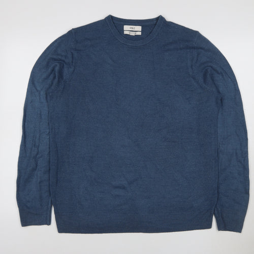 Marks and Spencer Men Blue L Regular Cashmilon Crew Neck Pullover Jumper