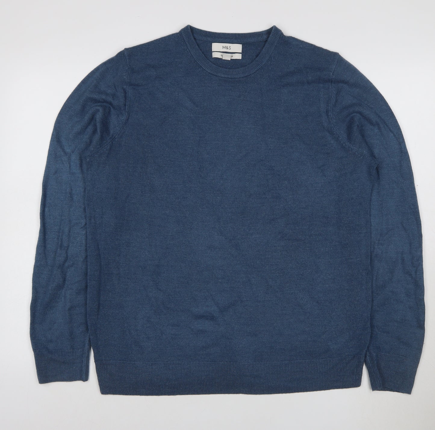 Marks and Spencer Men Blue L Regular Cashmilon Crew Neck Pullover Jumper