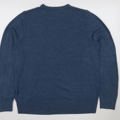 Marks and Spencer Men Blue L Regular Cashmilon Crew Neck Pullover Jumper