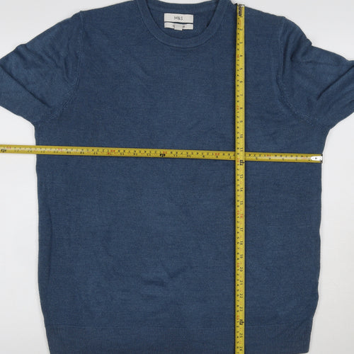 Marks and Spencer Men Blue L Regular Cashmilon Crew Neck Pullover Jumper