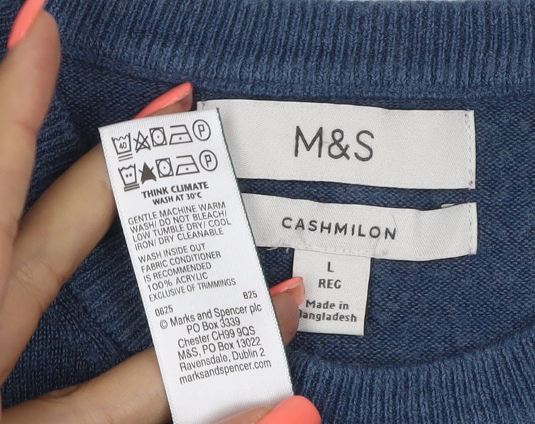Marks and Spencer Men Blue L Regular Cashmilon Crew Neck Pullover Jumper