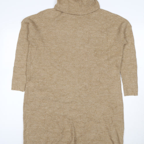 ONLY Women Beige M Alpaca Blend Roll Neck Tunic Jumper Long Sleeve