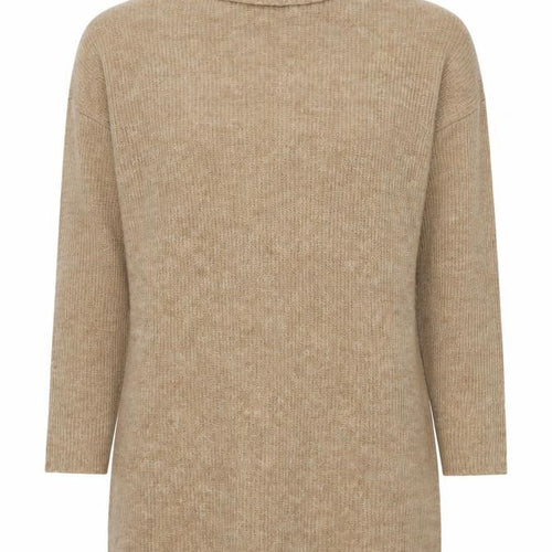 ONLY Women Beige M Alpaca Blend Roll Neck Tunic Jumper Long Sleeve