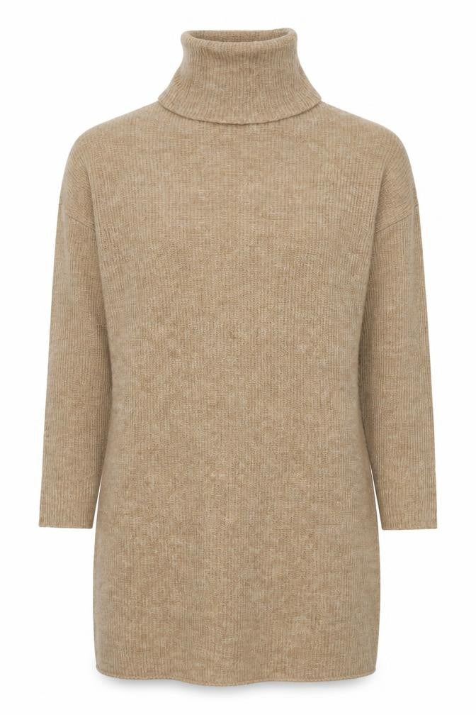 ONLY Women Beige M Alpaca Blend Roll Neck Tunic Jumper Long Sleeve
