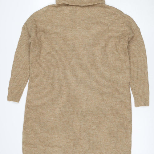 ONLY Women Beige M Alpaca Blend Roll Neck Tunic Jumper Long Sleeve