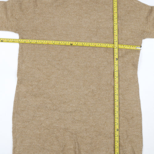 ONLY Women Beige M Alpaca Blend Roll Neck Tunic Jumper Long Sleeve