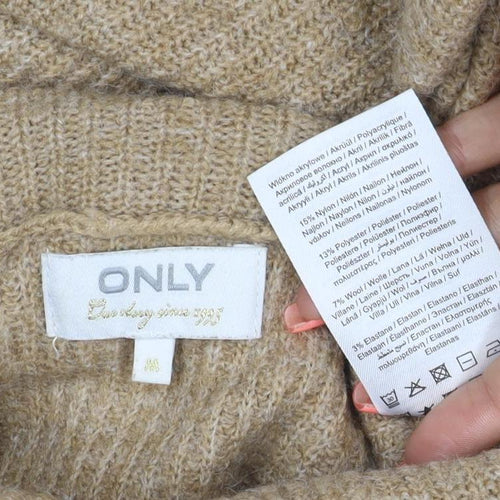 ONLY Women Beige M Alpaca Blend Roll Neck Tunic Jumper Long Sleeve