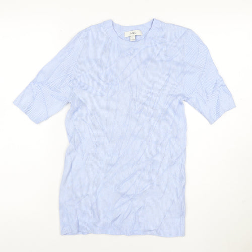 Marks and Spencer Women Blue M Ribbed Stretch Jersey T-Shirt