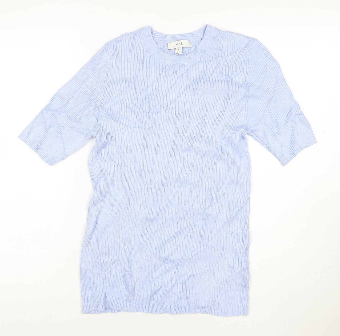 Marks and Spencer Women Blue M Ribbed Stretch Jersey T-Shirt