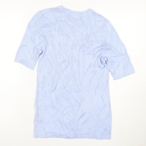 Marks and Spencer Women Blue M Ribbed Stretch Jersey T-Shirt
