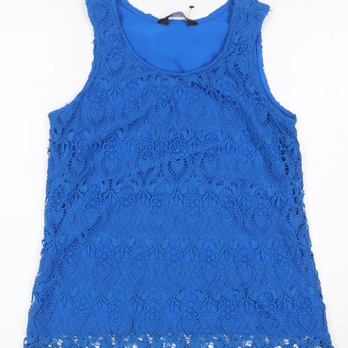 Dorothy Perkins Women Blue UK 10 Floral Lace Lined Camisole Tank Top