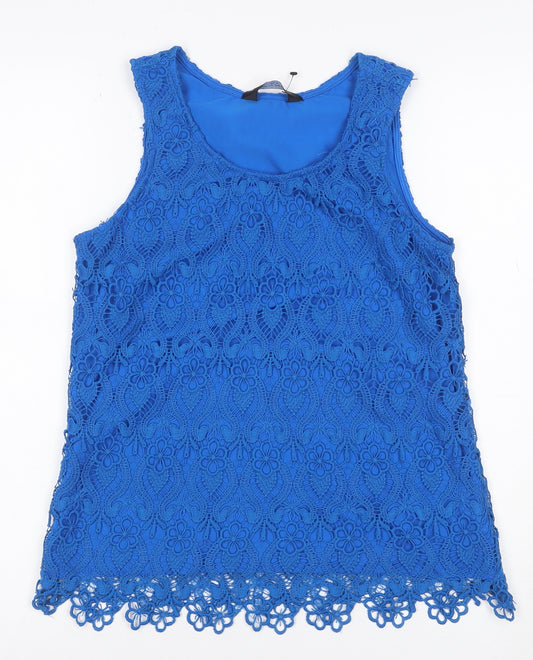 Dorothy Perkins Women Blue UK 10 Floral Lace Lined Camisole Tank Top