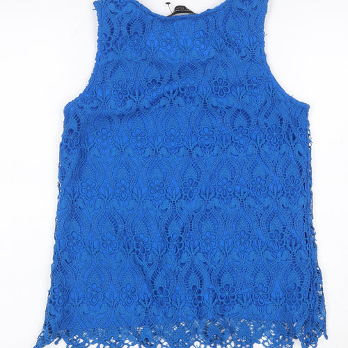 Dorothy Perkins Women Blue UK 10 Floral Lace Lined Camisole Tank Top