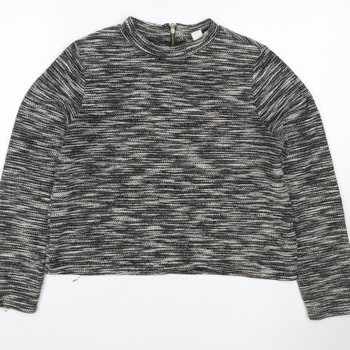 H&M Women’s Black White Cropped Knit Half Zip Top Size M