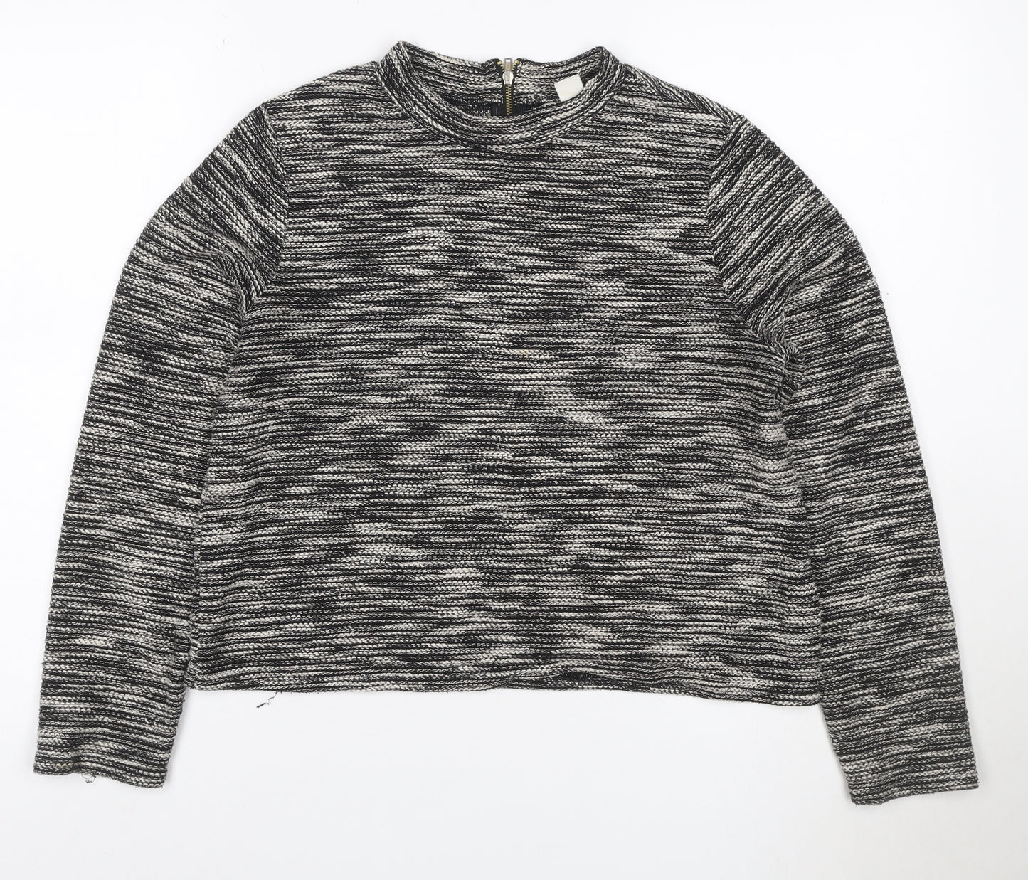 H&M Women’s Black White Cropped Knit Half Zip Top Size M