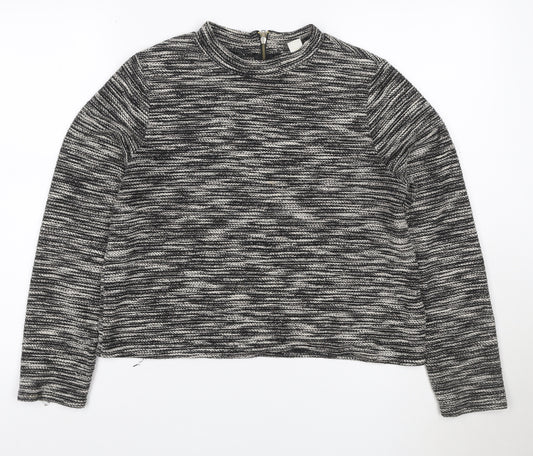 H&M Women’s Black White Cropped Knit Half Zip Top Size M