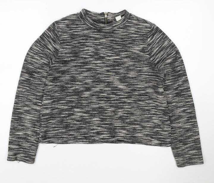 H&M Women’s Black White Cropped Knit Half Zip Top Size M