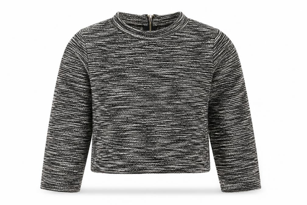 Front view of H&M Women’s Black White Cropped Knit Half Zip Top, size M