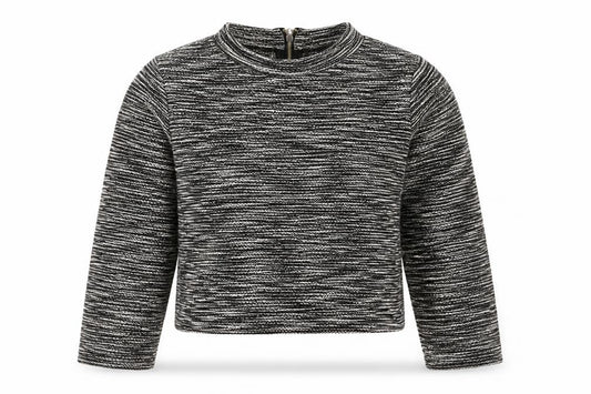 Front view of H&M Women’s Black White Cropped Knit Half Zip Top, size M