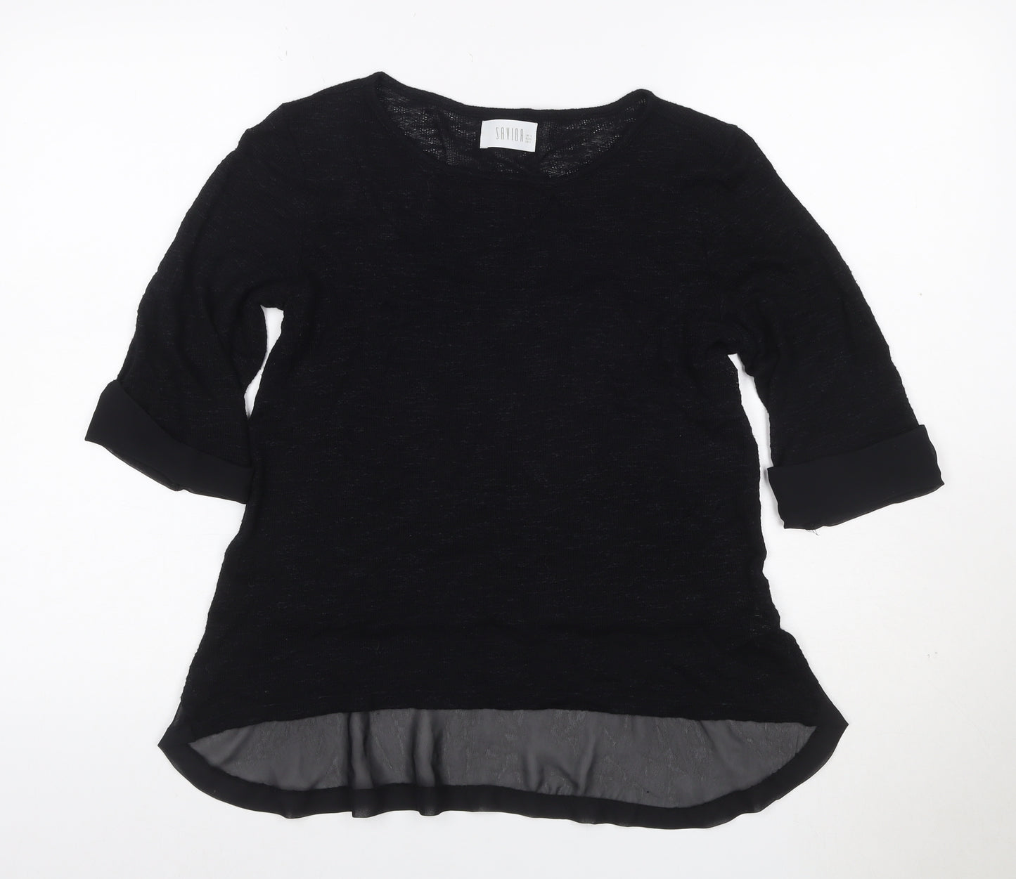 Savida Women Black UK 8 Tunic Blouse 3/4 Sleeve Sheer Hem