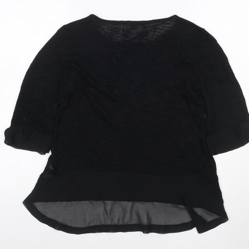 Savida Women Black UK 8 Tunic Blouse 3/4 Sleeve Sheer Hem